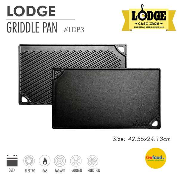 Khay gang nướng Lodge đa năng 42.5 x 24 cm, Chống bám dính tự nhiên, AN TOÀN CHO SỨC KHOẺ, dùng cho cả bếp từ và lò nướng. NHẬP KHẨU CHÍNH HÃNG TỪ MỸ.