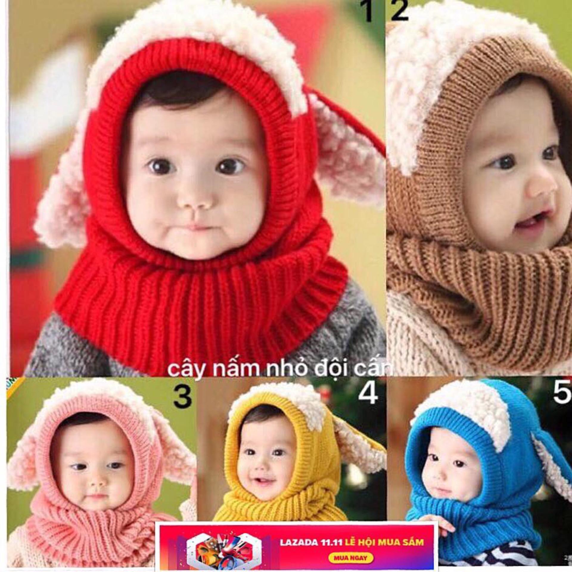 set mũ kèm khăn len tai cừu cho bé-bé 6 tháng-4 tuổi