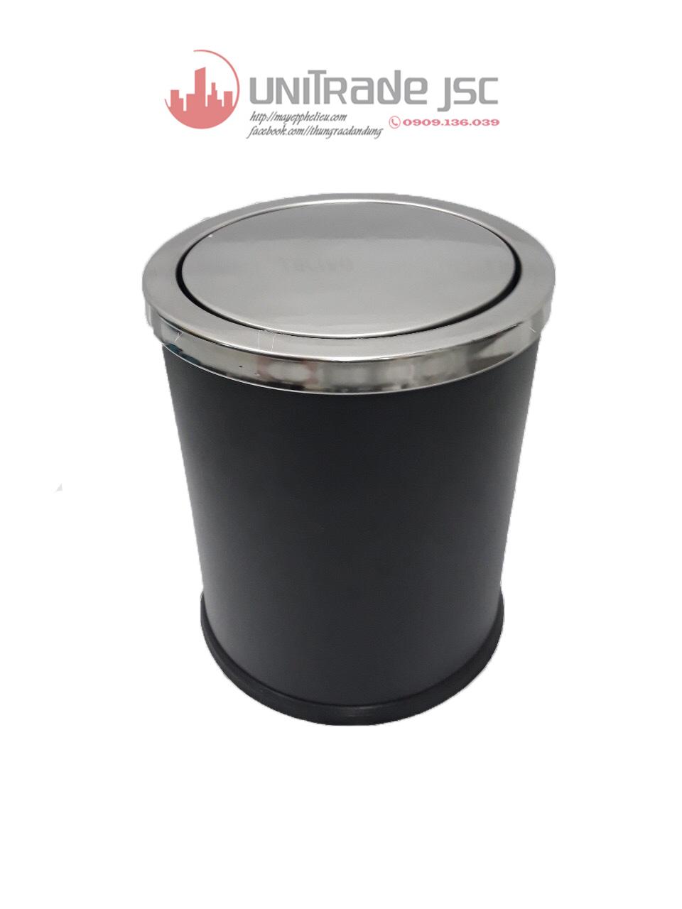 THÙNG RÁC INOX TRÒN NẮP LẬT MÀU ĐEN