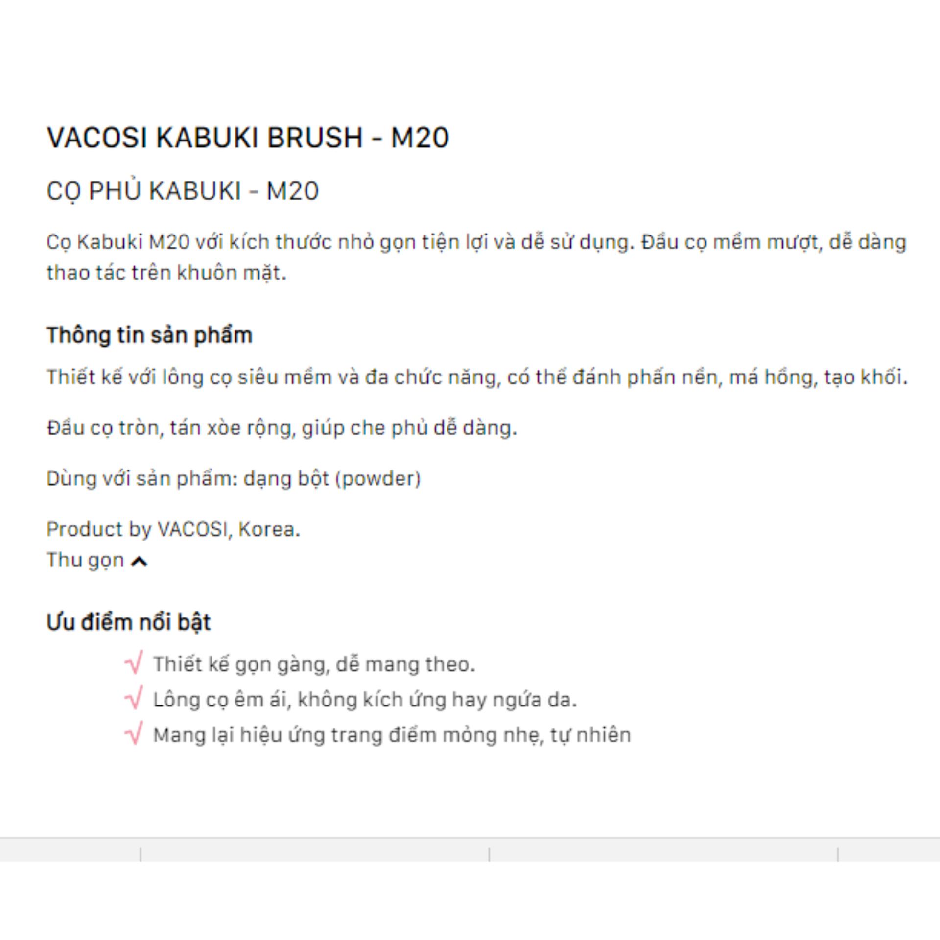 Cọ Đánh Phấn Phủ Bỏ Túi M20 VACOSI KABUKI BRUSH (New)