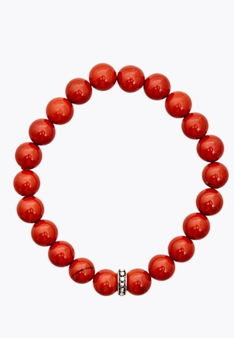 Vòng tay đá red jasper charm bạc thái