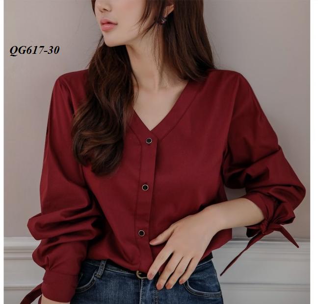 Áo sơ mi cổ v dây nơ rời - size s-6xl