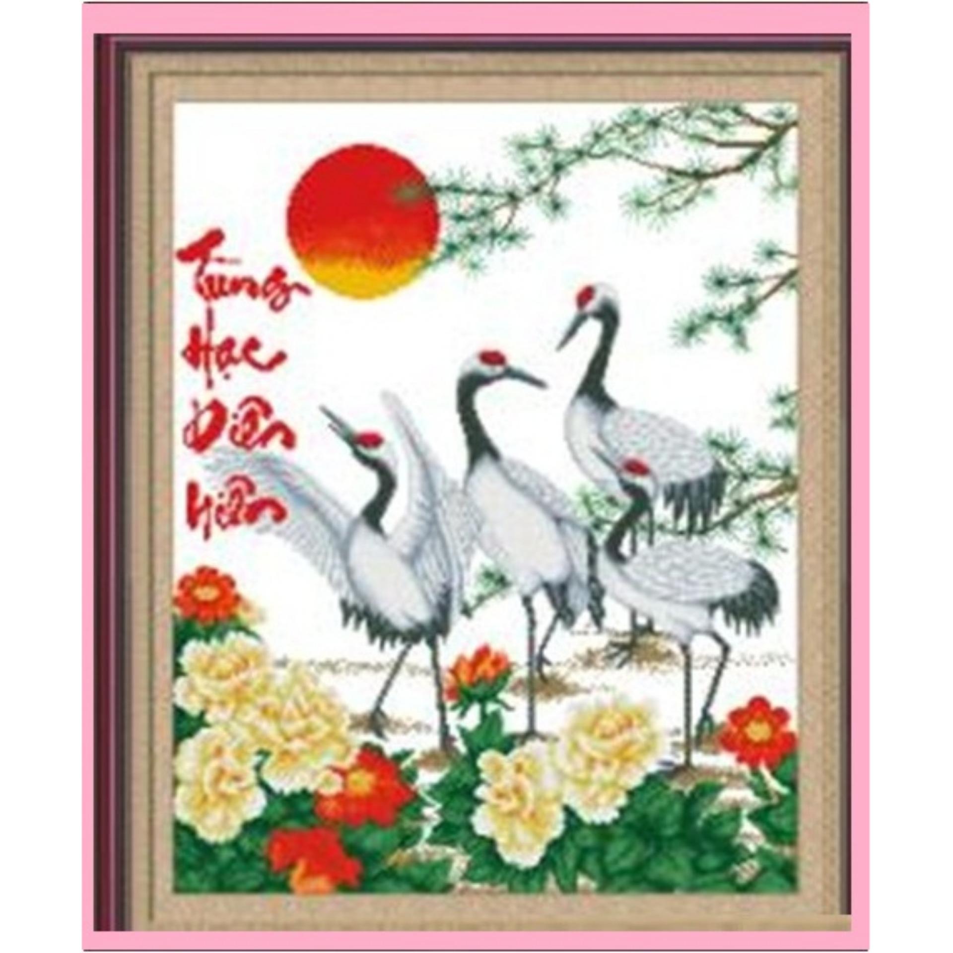 Tranh thêu chữ thập tùng hạc diên niên DLH-222862