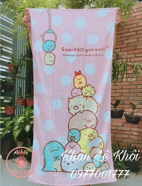 Khăn tắm in hoạt tính Xuất Nhật xịn - 60x120cm - họa tiết Sumikkogurashi màu hồng xinh xắn