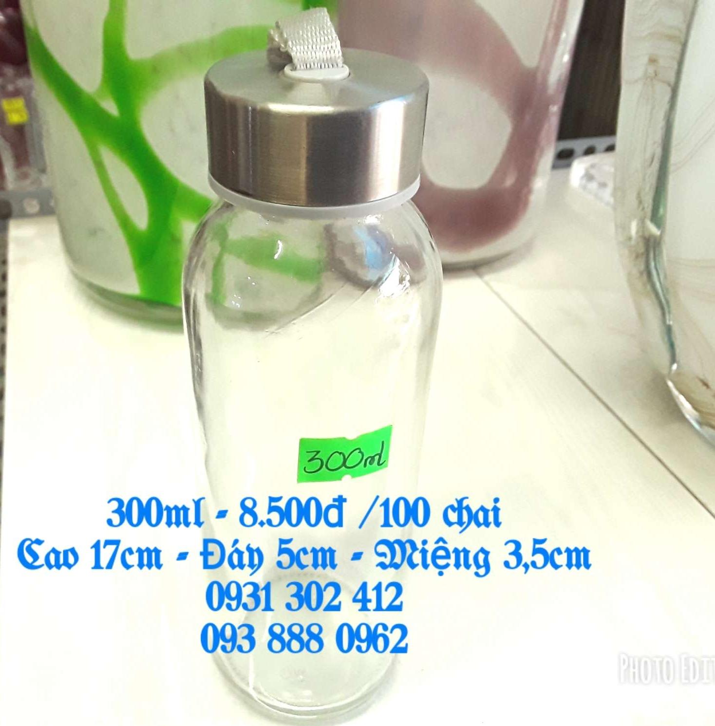 [HCM]Combo 10 chai thủy tinh tròn nắp dây 300ml
