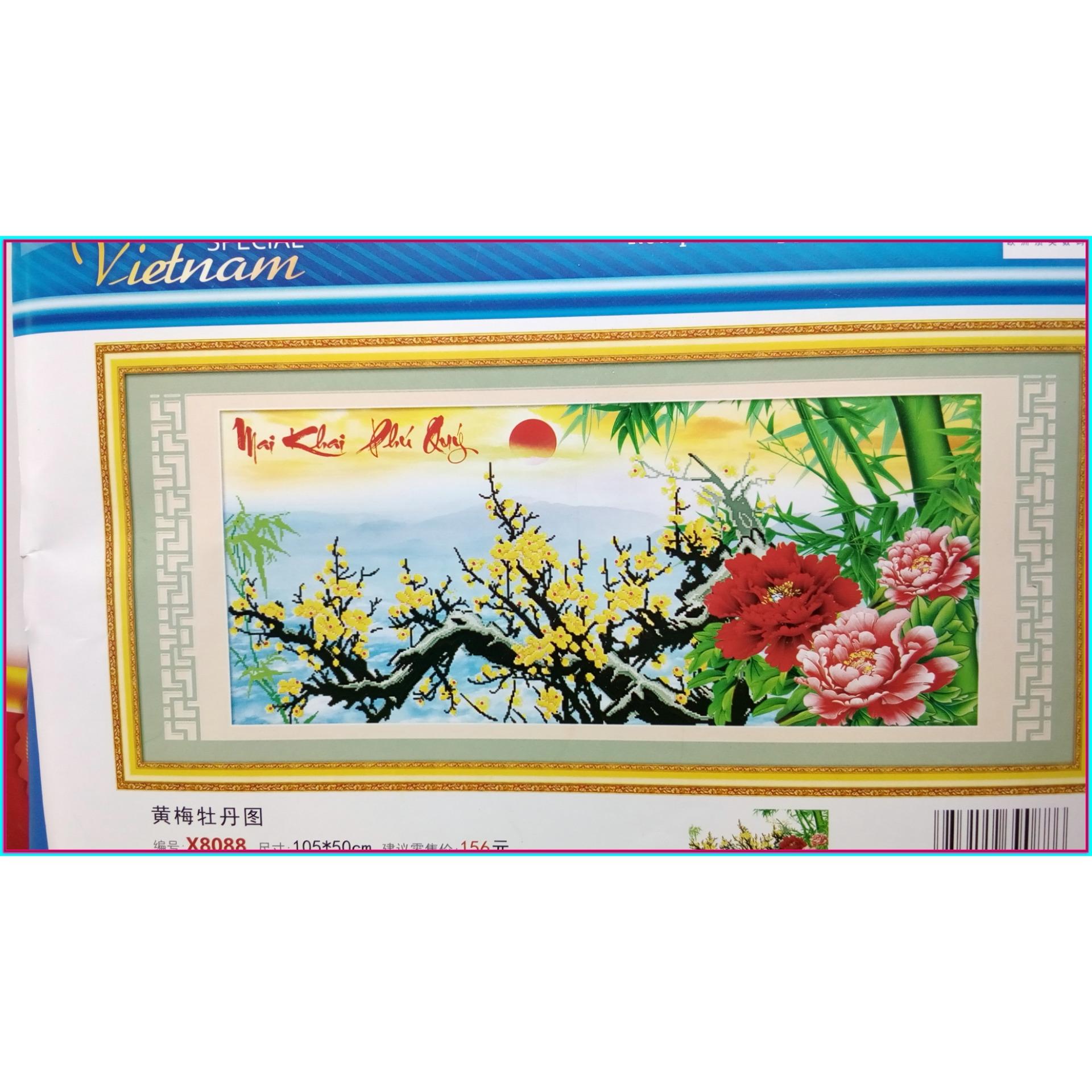 X8088-Tranh thêu chữ thập mai khai phú quý