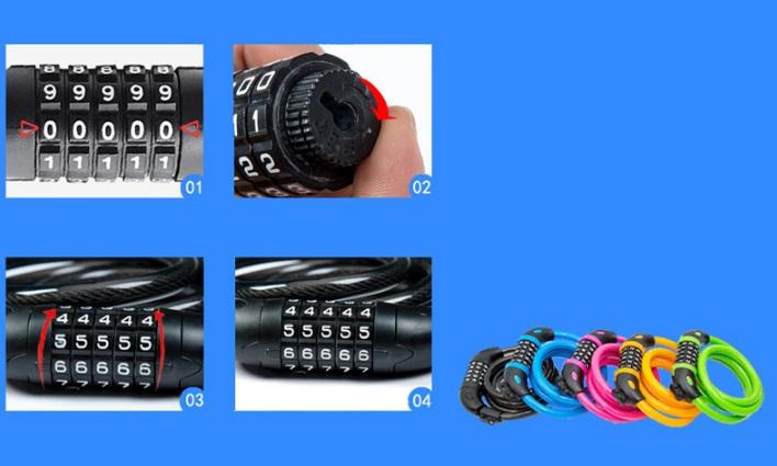 Khóa dây xe đạp 5 số dài 1.2m đổi được mã