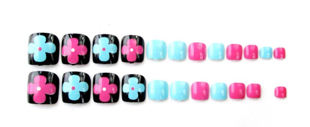 [HCM]Bộ 24 Móng Chân Giả Hoa Sắc Màu (kèm keo)