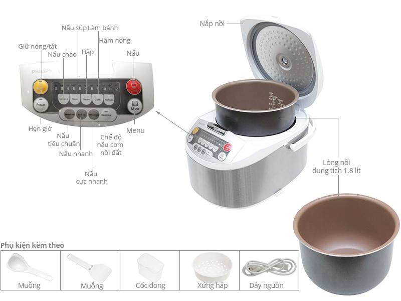Nồi cơm điện Philips 1.8 lít HD3038 - BH 9 hãng 24 tháng