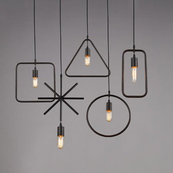 Bộ 5 đèn thả trần trang trí hình học THCN116 (5 mẫu đèn hình học khác nhau tặng kèm 5 bóng Led Edison 4w)