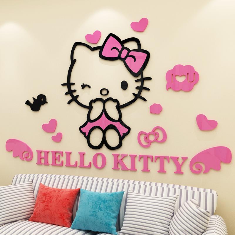 Hello Kitty Hoạt Hình Bố Trí Phòng Con Gái Giấy Dán Tường