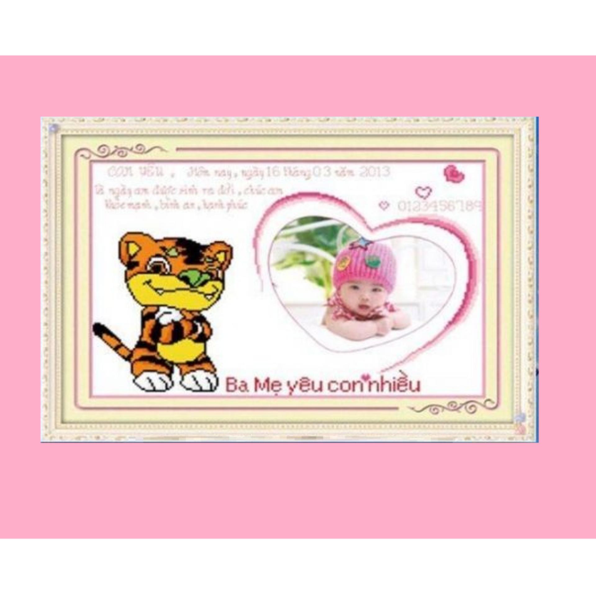 Tranh thêu chữ thập con giáp hình em bé con Hổ-DLH-222703-Ngọc Thịnh