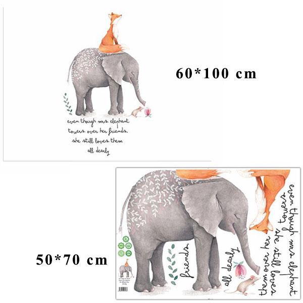 Decal dán tường elephant and fox Sticker Tranh Dán Tường XL7241- Decal dán tường trang trí phòng khách, trang trí quán cafe, trang trí shophouse