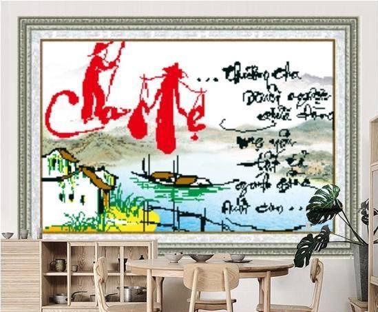 Tranh chấm đá 5D - Chữ Cha mẹ-df160 kích thước 66x43