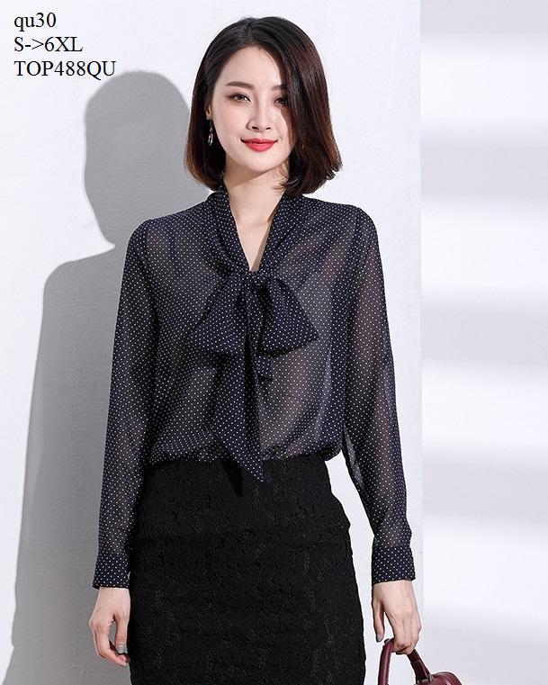 Top488qu áo sơ mi nữ chấm bi