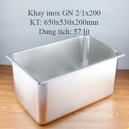 Khay inox loại lớn GN 2/1x200 57 lít đựng thực phẩm-trộn bột-trộn salad