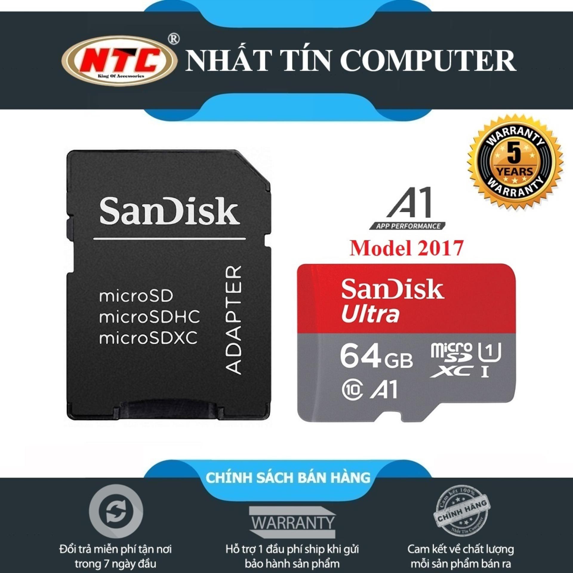 Thẻ nhớ MicroSDXC SanDisk Ultra A1 64GB Class 10 U1 100MB/s kèm adapter - Model 2017 (Xám đỏ)