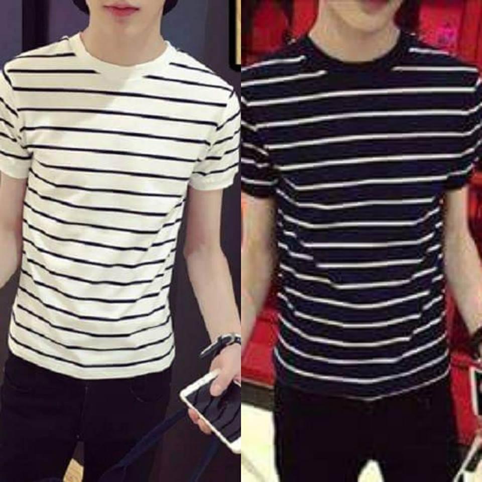 Áo thun nam kẻ ngang 100% COTTON cao cấp ( đen, trắng )