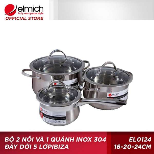 Bộ 2 nồi và 1 quánh inox Elmich EL0124 (Xám bạc)