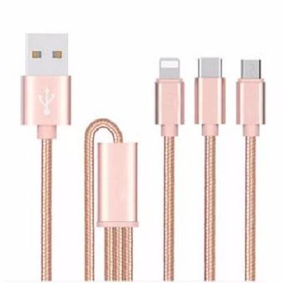 Cáp sạc đa năng 3in1 dây dù cho Lighting Micro USB Type C (trắng)