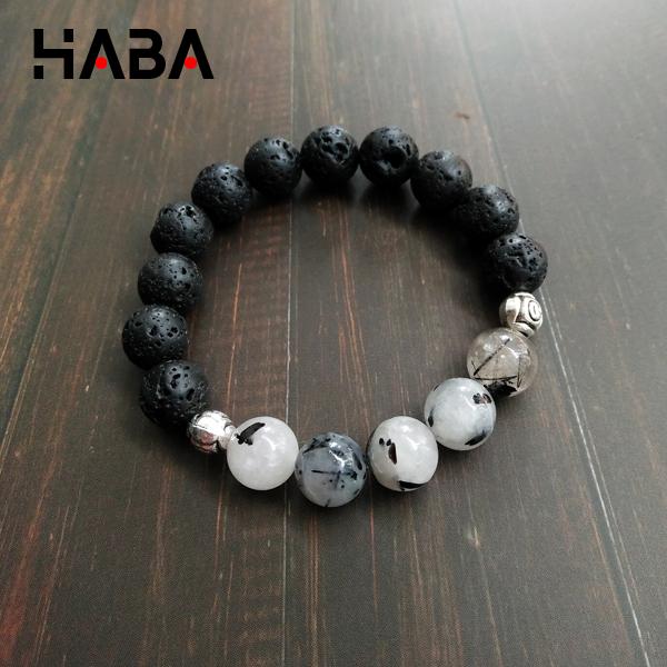 vòng tay phong thủy đá thạch anh tóc đen mix đá nham thạch đen (hình tự chụp)
