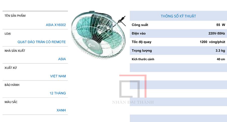 Quạt đảo trần Asia X16002 (có remote)