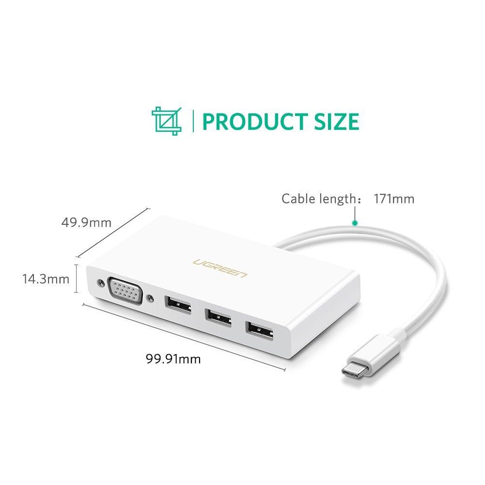 Cáp chuyển USB Type C to VGA, Hub USB 3.0 cao cấp Ugreen 40375