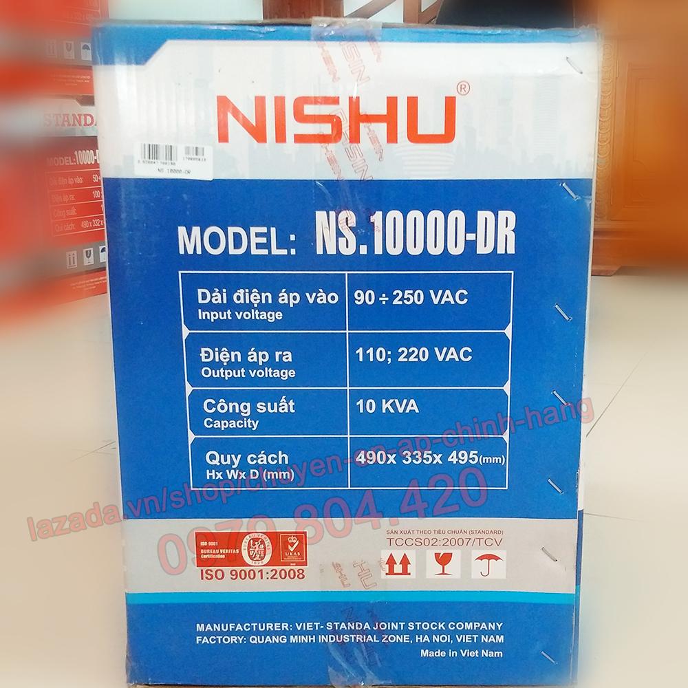 Ổn Áp Nishu 10KVA DR dải 90-250V, bảo hành 4 năm, 100% dây đồng