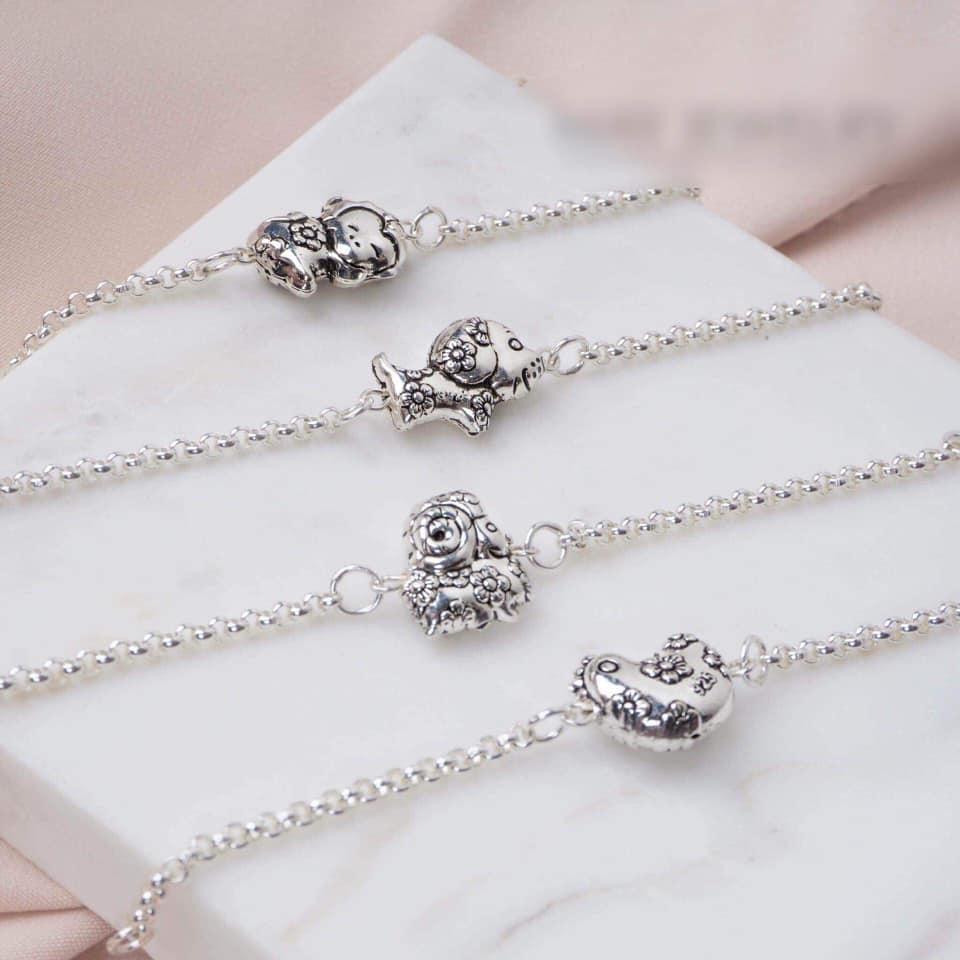 Lắc tay bạc mix charm con giáp bạc cho bé yêu