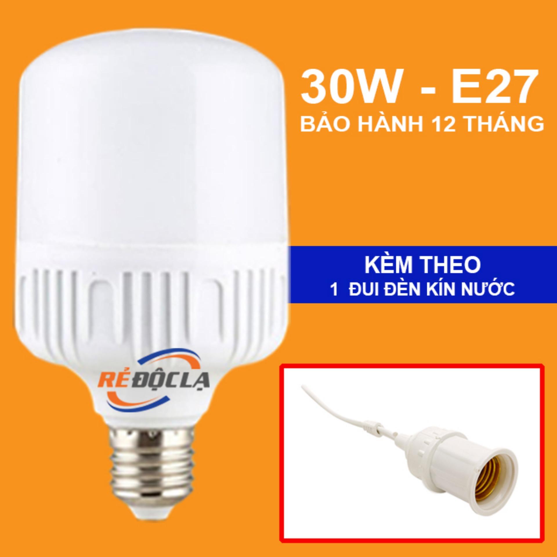 Bóng đèn Led trụ 30W Trắng + Đui đèn kín nước