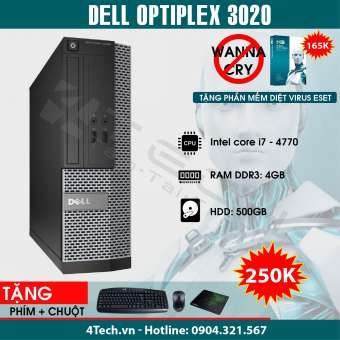 dell optiplex 3020 intel core i7-4770 , ram 4gb, hdd 500gb - tặng phím, chuột, bàn di.