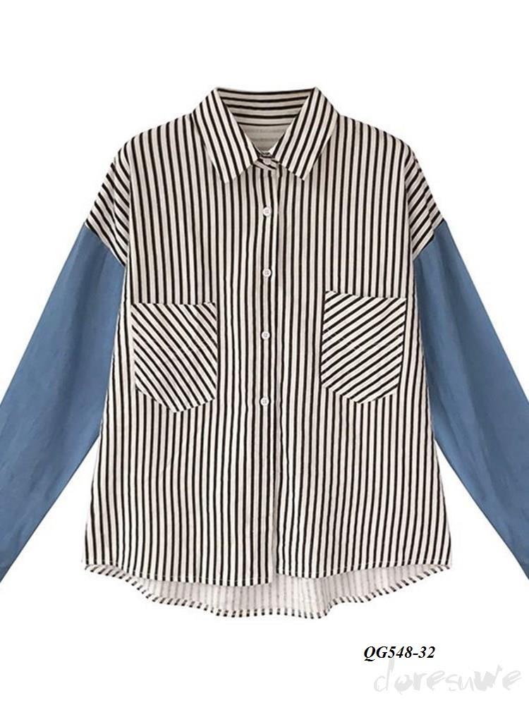 ÁO SƠ MI SỌC PHỐI TAY MÀU - SIZE S-6XL