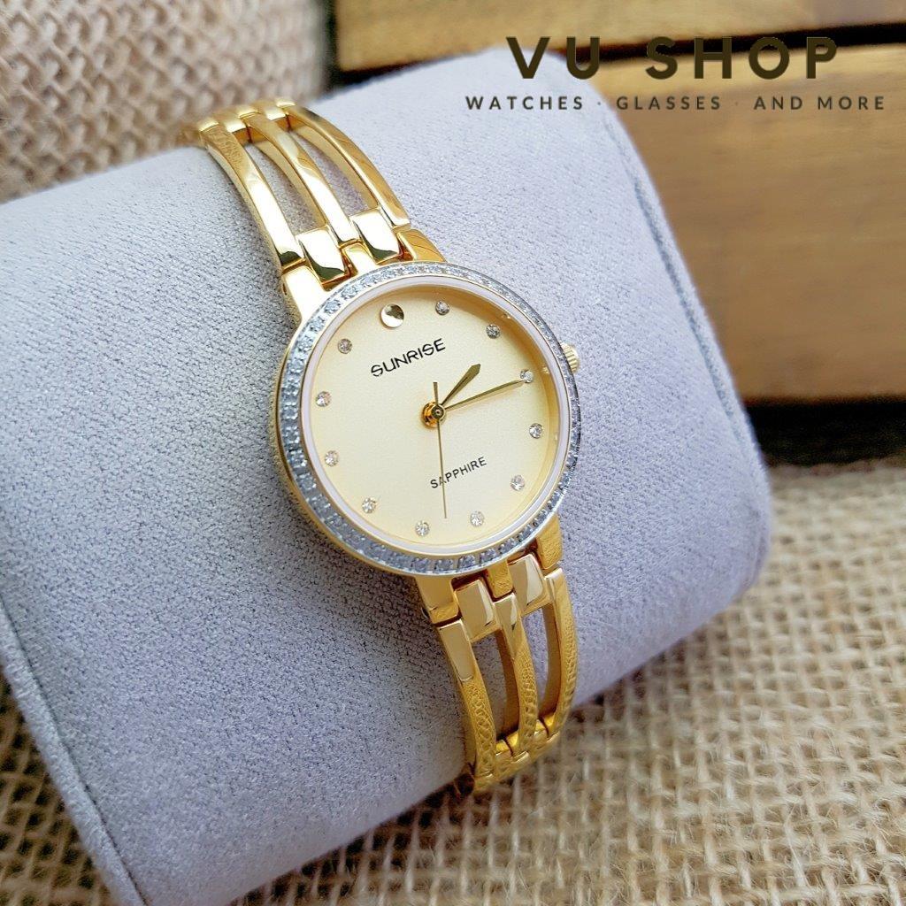 ĐỒNG HỒ SUNRISE LẮC TAY 3 - KÍNH SAPPHIRE (VÀNG MẶT VÀNG)