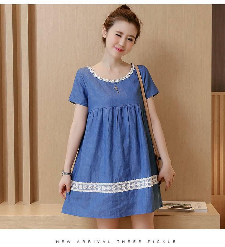 Váy Bầu Giả Bò Phối Ren Cổ
