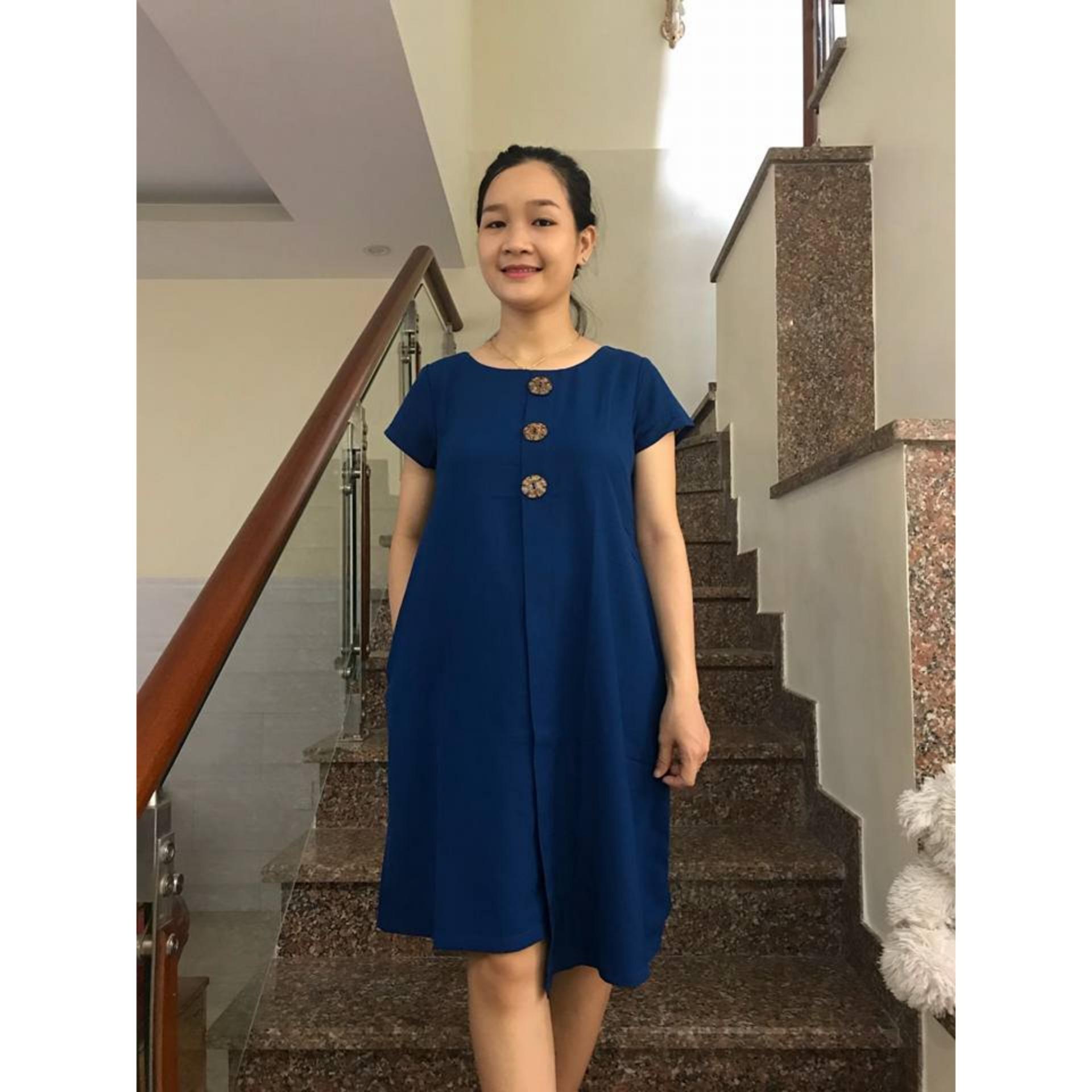 Đầm bầu nút dừa vạt xéo (hồng tươi)