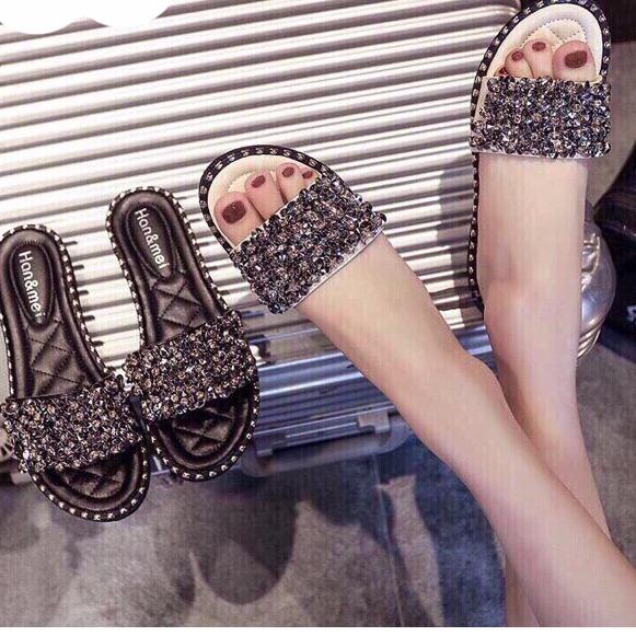 Dép nữ đính đá lấp lánh (đen)
