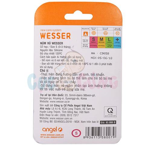 Ty bình sữa Wesser cổ thường size S -2 cái/vỹ - num vu thay binh sua