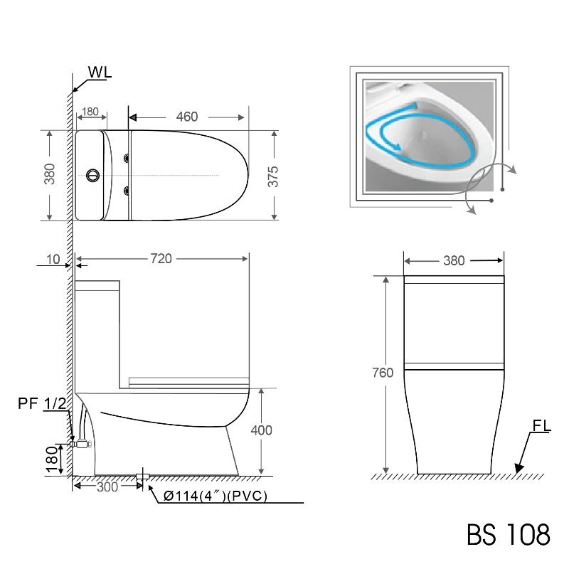 Bàn cầu 1 khối BS108