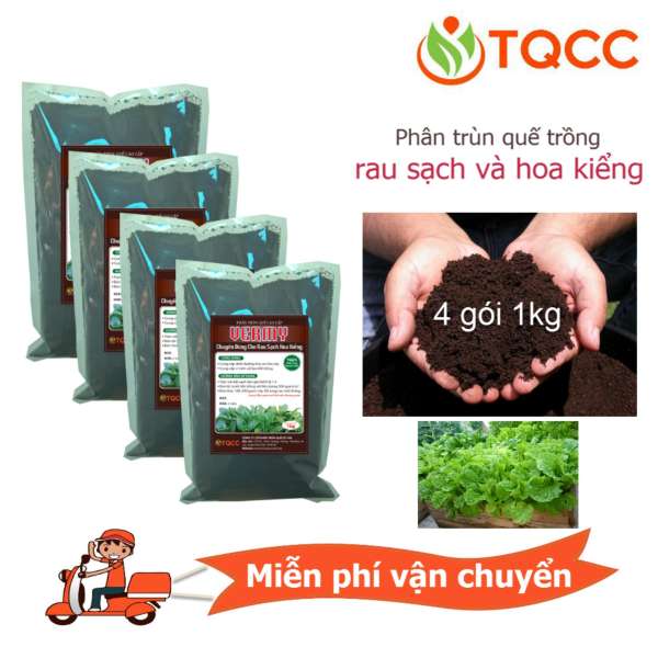 Phân trùn quế Vermy trồng rau sạch hoa kiểng (4 gói 1kg)