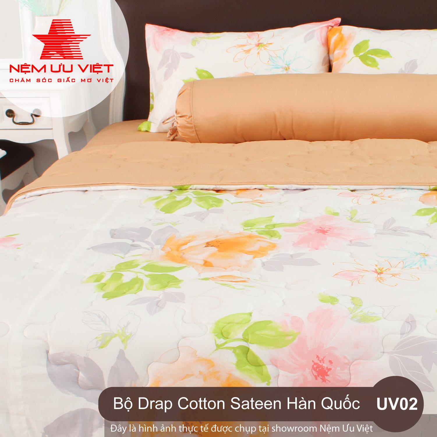 Bộ chăn drap cotton sateen Hàn Quốc UV02 (1m8x2m0)