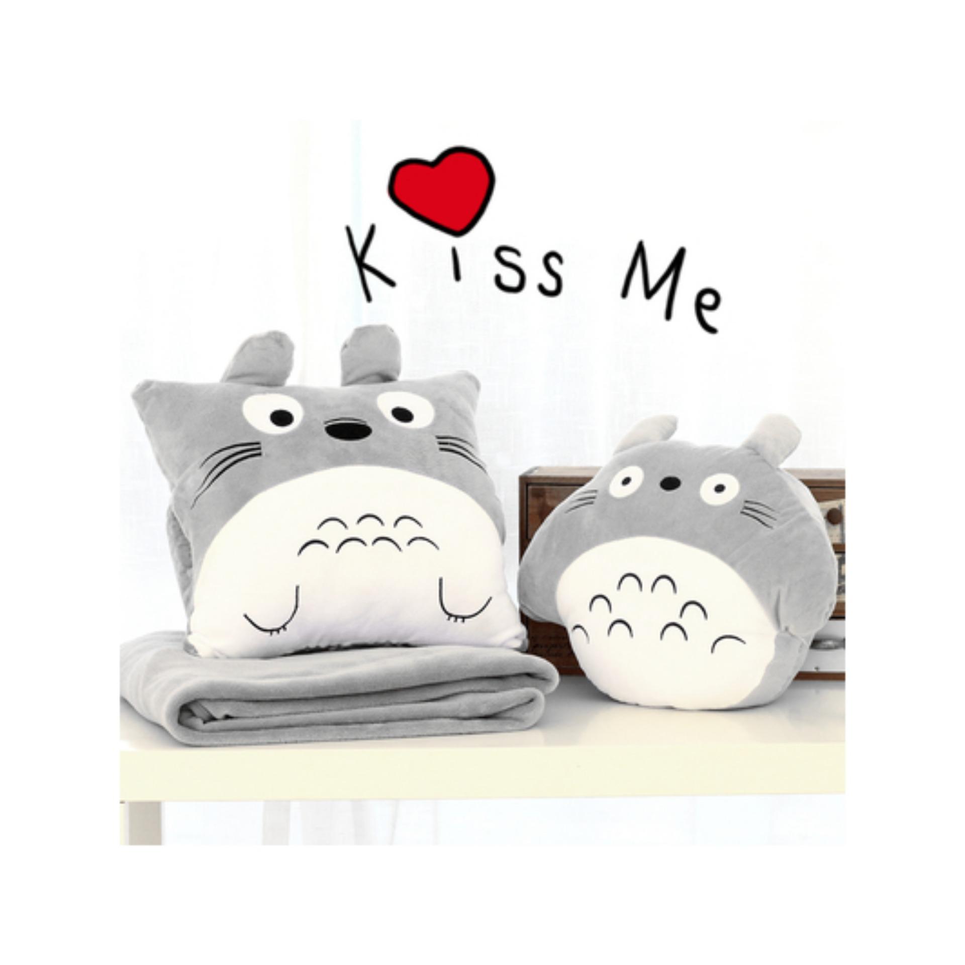 Chăn gối văn phòng 3in1 - Totoro vuông (Xám)