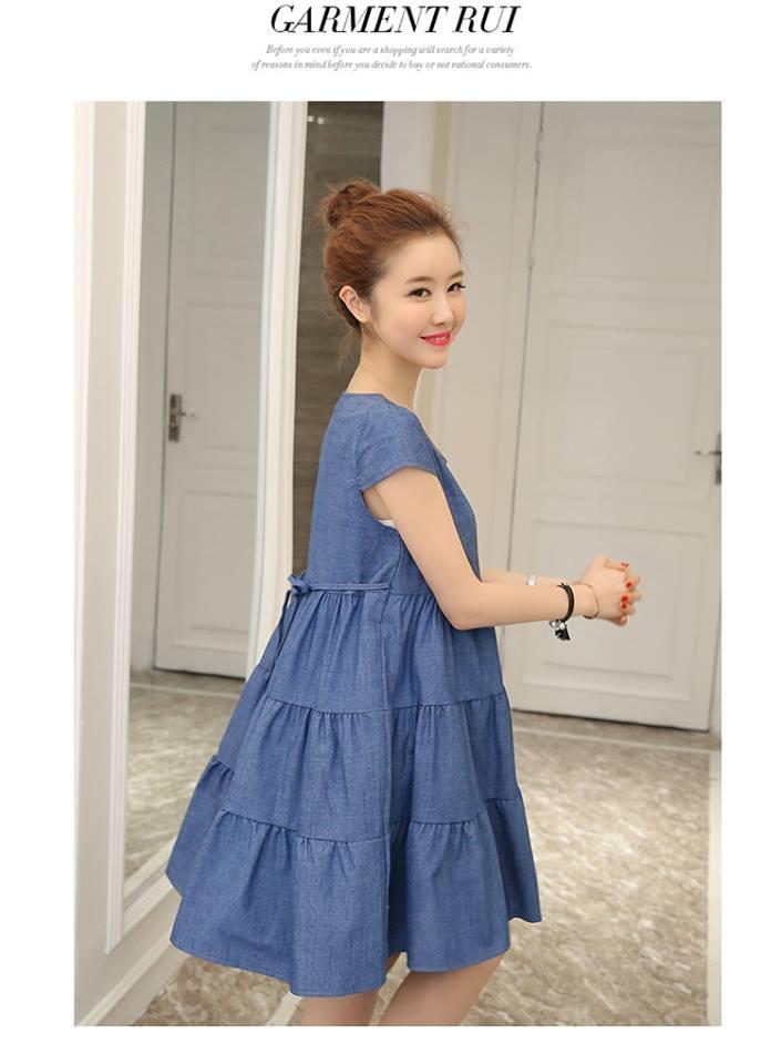 Váy Bầu Giả Bò Tầng Cộc Tay