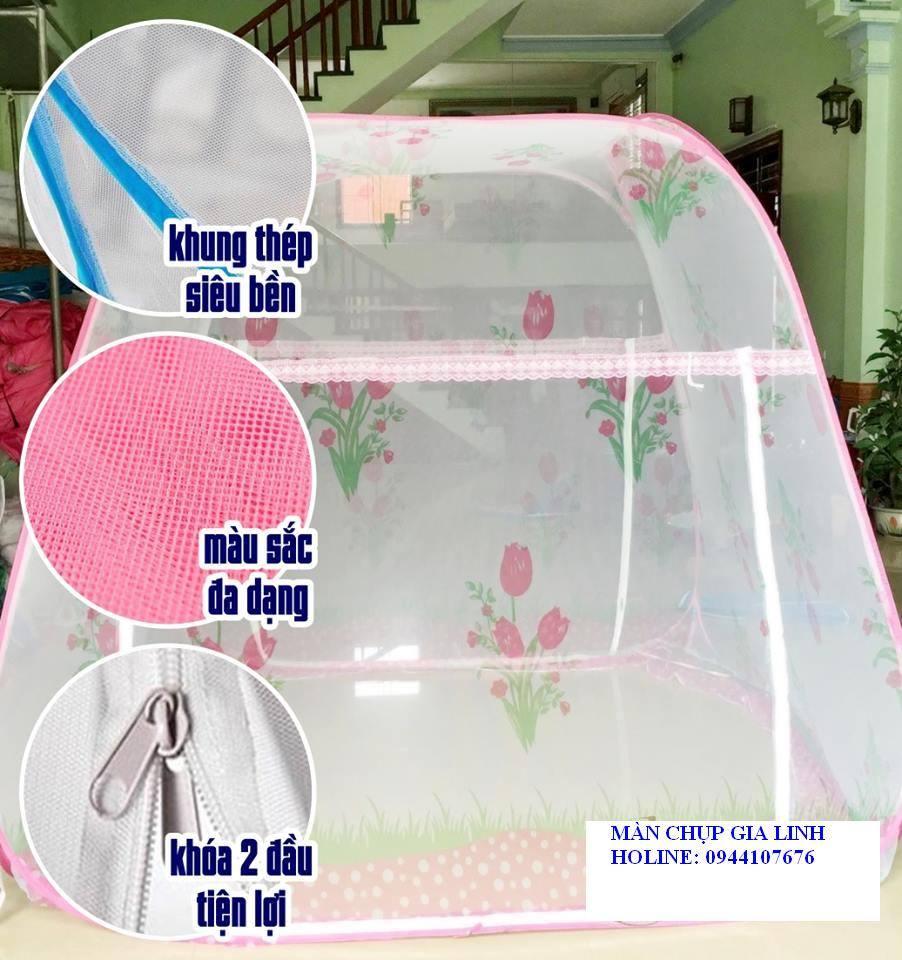 Màn Chụp Tự Bung Gia Linh Đỉnh Rộng 1m8x2m( 1 cửa) – Hoa tuylip hồng