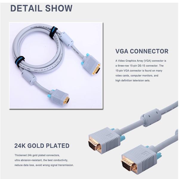 Cáp VGA tròn Vention P350VGA-B150 1.5m
