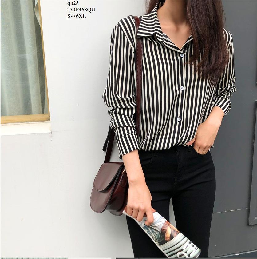 TOP468QU ÁO SƠ MI NỮ KẺ SỌC DÀI TAY