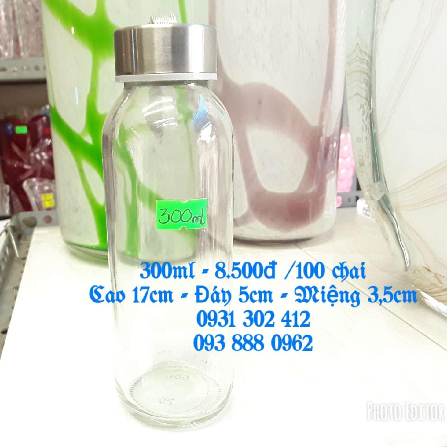 [HCM]Combo 10 chai thủy tinh tròn nắp dây 300ml