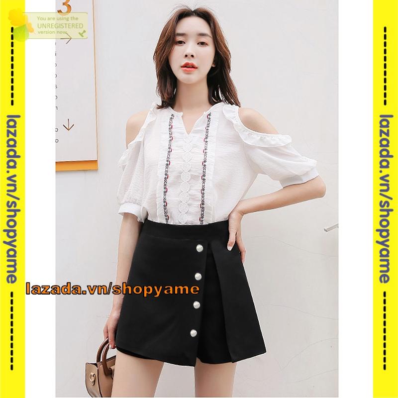 Quần giả váy YAME xẻ tà phối nút B MT1129