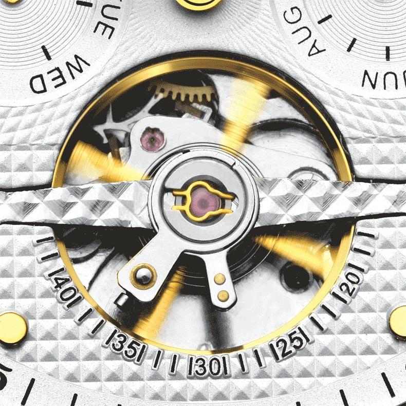 Đồng hồ cơ tự động Automatic chạy 5 kim dây da cao cấp Kinyued DA03