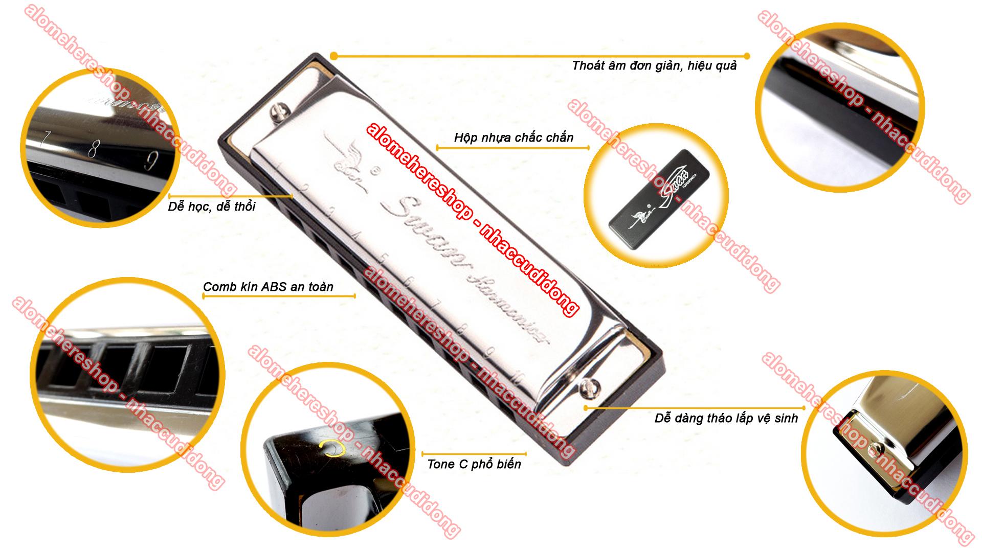 Kèn harmonica diatonic Swan SW1020 key C (Đỏ)