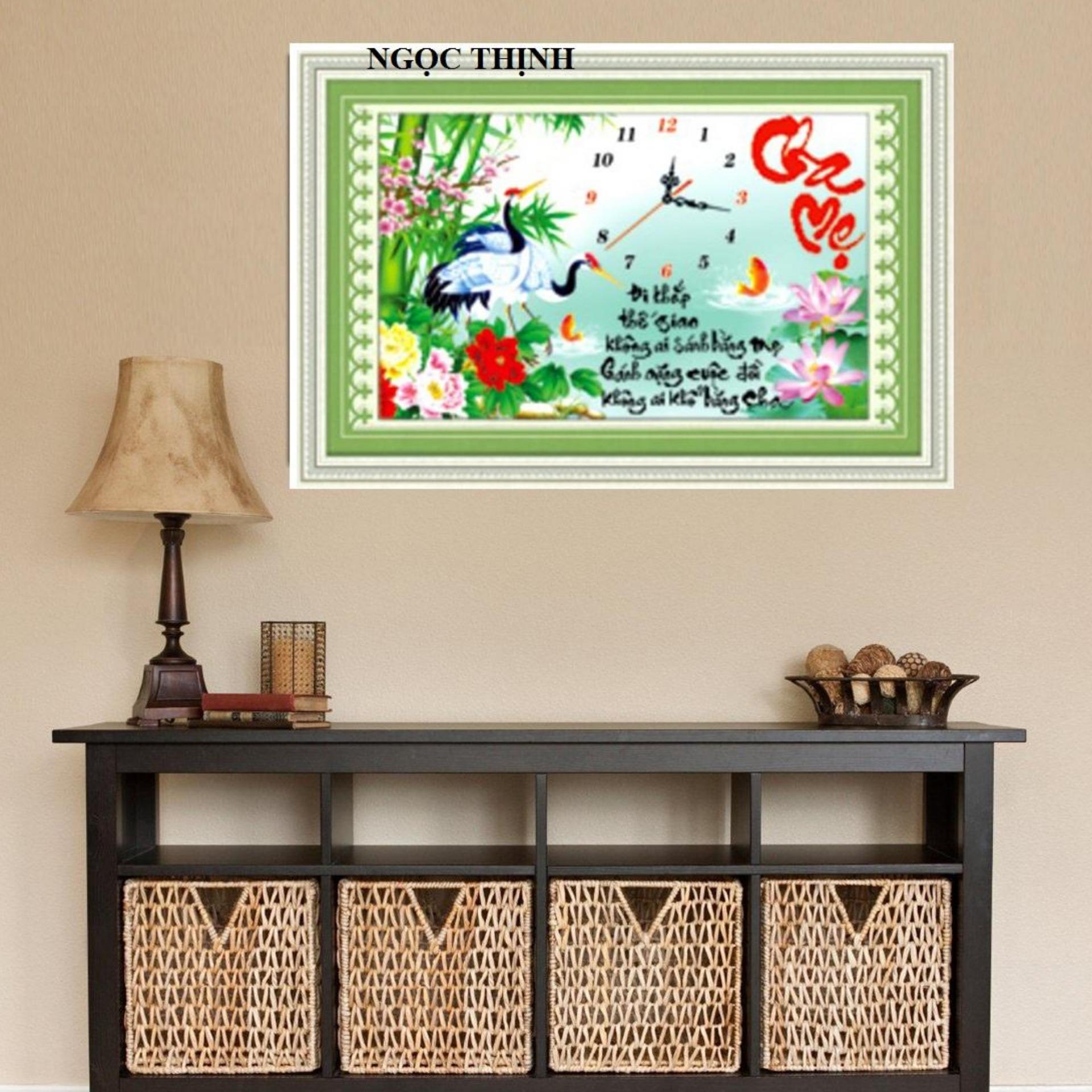 Tranh đính đá đồng hồ cha mẹ df070- kt : 75x50cm- ngocthinhshop